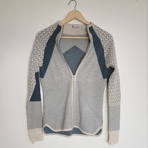 Smartwool Dacono Ski Full-Zip Sweater in Moonbeam Heather Teal Wool Blend